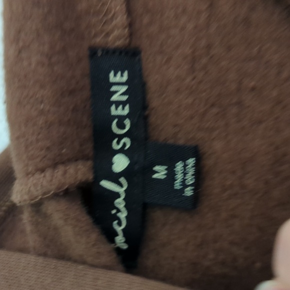 Social Scene Live Wild Brown Hoodie Back Print Pink Mushrooms Kangaroo Pocket - Picture 3 of 9